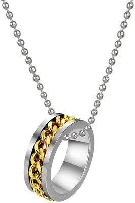 De-Ultimate Silver & Golden Rotatable Link Chain Inlaid Spinner Fidget Ring Locket Pendant Stainless Steel Pendant Set