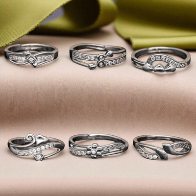 Hetshree Elegant Silver Combo Rings Collection Brass Diamond Silver Plated Ring