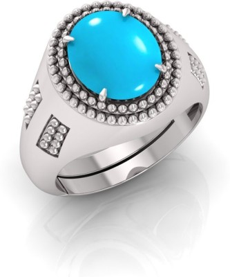 TODANI JEMS 14.25 Ratti Firoja Gemstone Adjustable Ring With Lab CertificateFD Stone Turquoise Silver Plated Ring