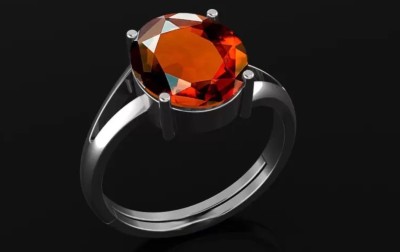 Ringry 8.25 Ratti AA++ Natural Gemstone Gomed Hessonite Stone 5dhaatu Adjustable Ring Metal Garnet Silver Plated Ring