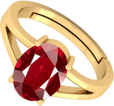 barmunda gems 8.25 Ratti Ruby Manik Stone Panchdhatu Adjustable Ring Brass Ruby Rhodium Plated Ring