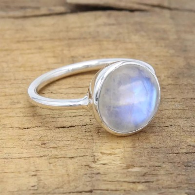 Gemzonite Most Demanded Rainbow Moonstone Gemstone Ring For Women and Men Brass Moonstone Silver Plated Ring