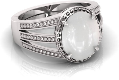 Pranjal Gems 7.25 Ratti Moonstone Gemstone Adjustable Ring With Lab CertificateTU Silver Moonstone Ring