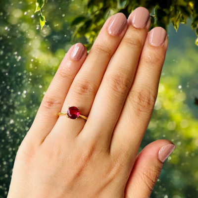 Gemzonite Panchdhatu Ruby Manik Stone Ring Ring For Men's / Women's Brass Ruby Gold Plated Ring