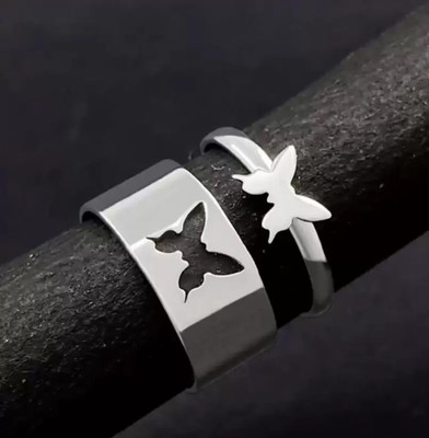 vs unique collections Adjustable Valentine's Day Couple Promise Matching Butterfly Finger Rings Set Stainless Steel Silver Plated Ring Set