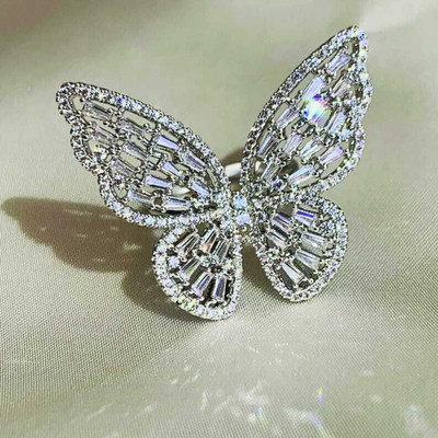 JewMe AD Butterfly Ring S Stainless Steel Cubic Zirconia Silver Plated Ring