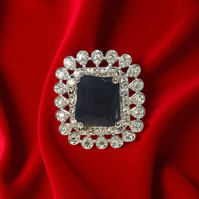ZyraLane Black American Diamond Cocktail Ring | CZ Stone Adjustable Statement Ring Stainless Steel Cubic Zirconia Silver Plated Ring