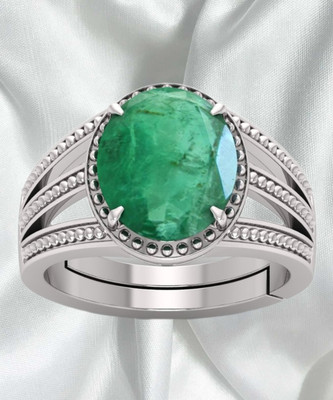SHREE RADHE TRADERS 7.25 ratti panna (emerald) stone Original silver plated Ring Lab certificate Brass, Metal Silver Plated Ring