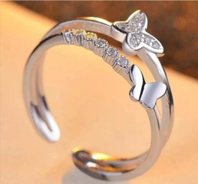 MAATRCHAAYA stylish Silver Plated Cubic Zirconia Studded Butterfly Rings Stainless Steel Cubic Zirconia Sterling Silver Plated Ring