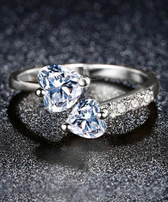 YELLOW CHIMES Platinum Plated Trendy Elegant Austrian Crystal Heart Cut Adjustable Ring Crystal Cubic Zirconia Platinum Plated Ring