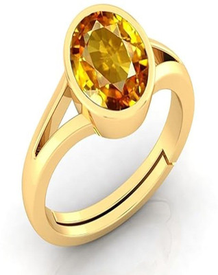 ZENMART Natural Pukhraj Stone 7.25 Ratti Ring With Lab Certificate Gold Plated Ring Brass Amethyst Silver Plated Ring