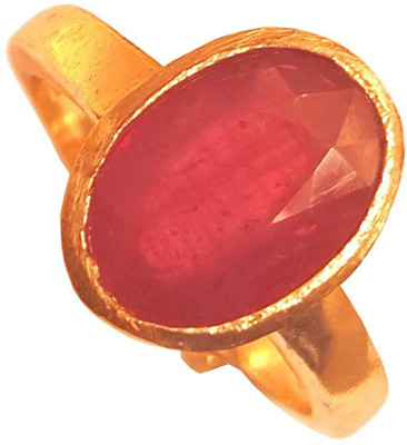 prateek enterprises PRATEEK ENTERPRISES NATURAL AND CERTIFIED RUBY (MANIK) GOLD PLATED RING Brass Ruby Gold Plated Ring