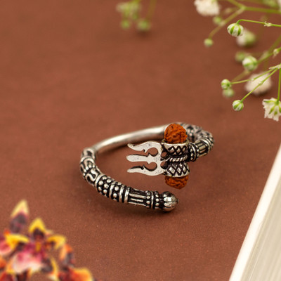Vogue21 MHADEV TRISHUL WITH RUDRAKSHA RING Brass Silver Plated Ring