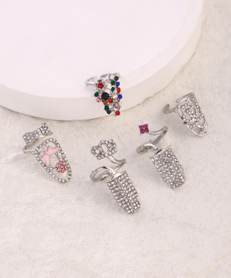 SOHI Women's The Regal-Papillon Nail Rings - Metallic Silver (Set Of 5) Alloy Silver Plated Ring Set