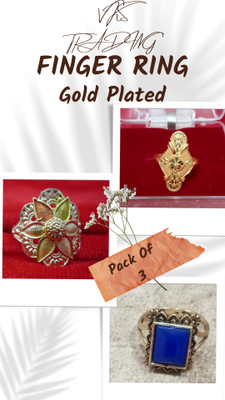 vks trading Finger Ring Gold Plated Non Adjustable Pack Of 3-040 Brass Ring