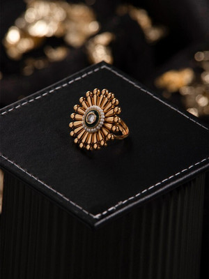 Priyaasi Gold-Plated Stone-Studded Adjustable Finger Ring Brass Gold Plated Ring
