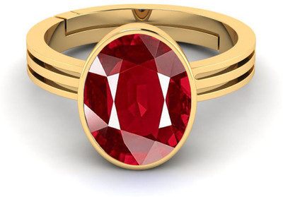 VishvMa Burma Ruby Manik Gemstone 7.25 Ratti with Lab Report & Guarantee Certificate Stone, Brass Ruby Ring