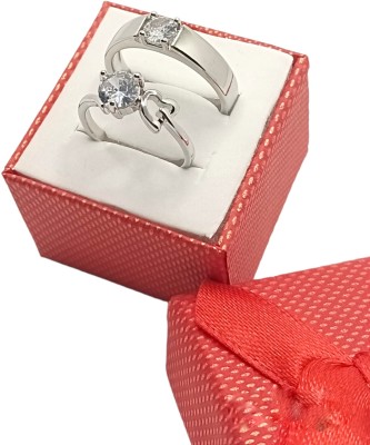 SaviRam jewels Adjustable Couple Ring for lovers in silver stylish king Queen design Alloy 900 Silver Plated Ring Set