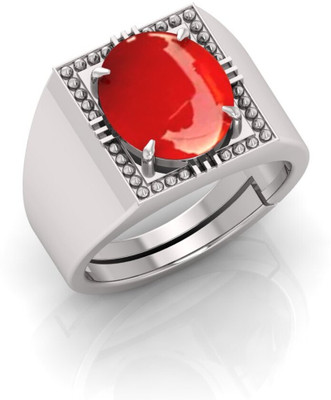 TODANI JEMS 14.25 Ratti Munga Gemstone Adjustable Ring With Lab CertificateFB Stone Coral Silver Plated Ring
