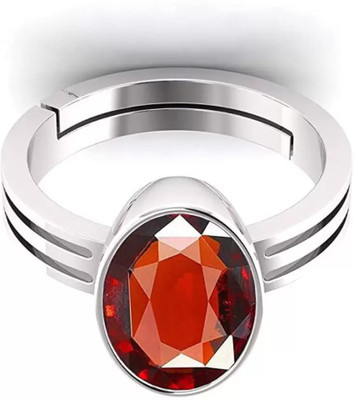 Gemzonite Gomed / Hessonite Ring With Natural Hessonite Stone Metal Garnet Silver Plated Ring