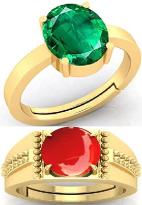 BHAIRAW GEMS Ratti Stone Adjustable Ring for Men & Women Stone Emerald, Coral Ring