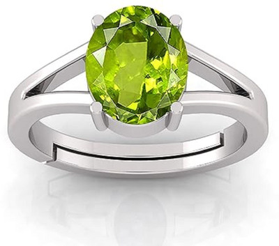 SIDHGEMS Brass Peridot Silver Plated Ring