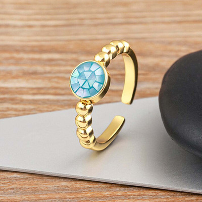 ZIVOM Abalone Round Copper Mother of Pearl Gold Plated Ring