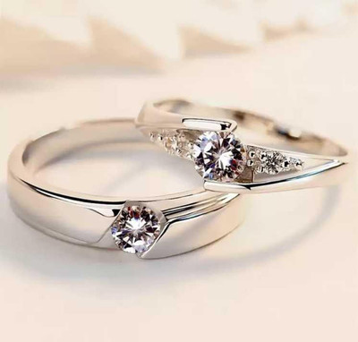 Vibeesle Adjustable Couple Rings Combo Lovers American diamond Valentine Brass, Stainless Steel, Copper, Brass Cubic Zirconia, Diamond Rhodium, Silver Plated Ring Set