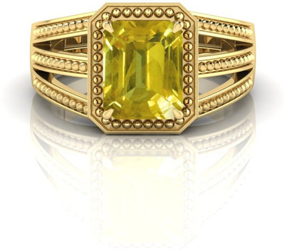 ANGIRA GEMS 7.25 Ratti Yellow Sapphire S 3 line Gold Brass Crystal Ring