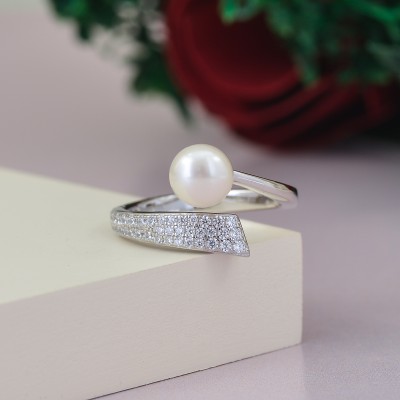 Ornate Jewels Freshwater Pearl Ring for Women and Girls Sterling Silver Pearl Rhodium Plated Ring