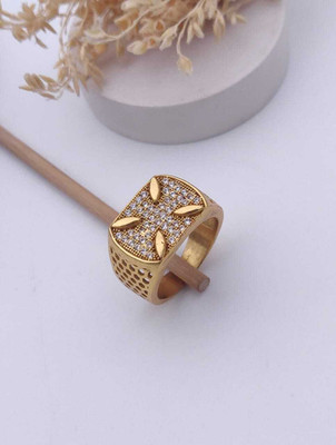 GKKAKADIYA Gold Plated Diamond Wedding,Partywear ring-17 Brass Diamond Gold Plated Ring