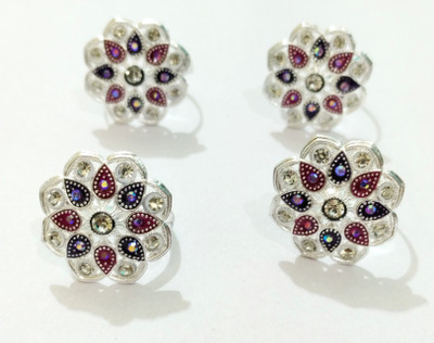 Siya Creation FANCY BIGSIZE BICHIYA SET 4 Alloy Crystal Silver Plated Toe Ring Set