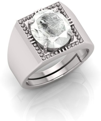 Pranjal Gems 14.25 Ratti Safed Pukhraj Gemstone Adjustable Ring With Lab CertificateJO Metal Sapphire Gold Plated Ring