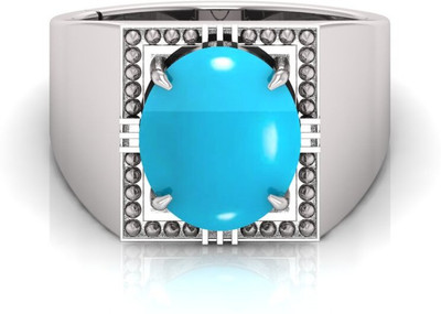 Pranjal Gems Stone Turquoise Silver Plated Ring