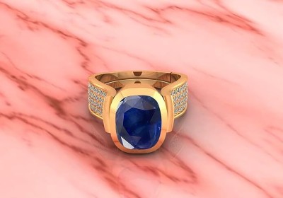 SIDHGEMS Sterling Silver Sapphire Gold Plated Ring