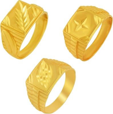 Morvi Gold Plated Brass Micron Leaf and Star Design Combo Finger Ring Men Women Brass Gold Plated Ring