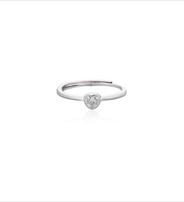 SILphony Silver Heart Solitaire Adjustable Ring Silver Cubic Zirconia Silver Plated Ring