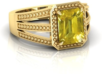 ABC 6.25 Ratti Yellow(Pukhraj) Sapphire Gemstone Gold Ring WhIt Lab Certified Brass Sapphire Gold Plated Ring