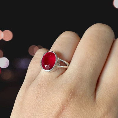 Chopra Gems Ruby Ring Certified Manik Astrological Stone Stone Ruby Brass Ruby Silver Plated Ring