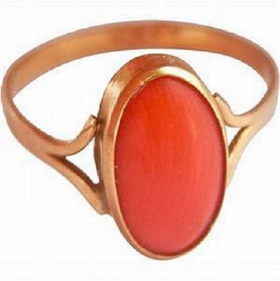 Gemzonite 5.5 Carat Triangle Coral Stone Ring Copper Coral Gold Plated Ring