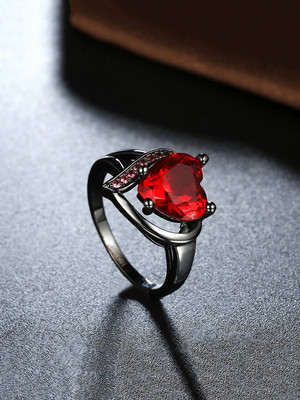 YELLOW CHIMES Valentine Special Red Crystal Heart Ring Gun Plated Ring for Women Alloy Crystal Platinum Plated Ring