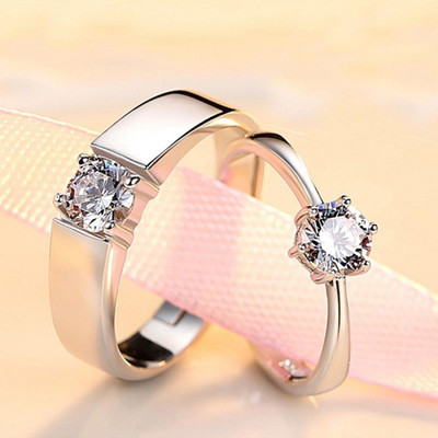Vibeesle American Diamond Couple Rings for Girls and Boys Propose Your Girlfriend Alloy Cubic Zirconia Platinum Plated Ring Set