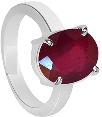 SIDHGEMS 9.25 Ratti 8.25 Carat Natural Ruby Stone Manik Ring Brass Ruby Silver Plated Ring