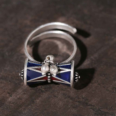 Voylla Moksha Damru Adjustable Ring Brass Silver Plated Ring