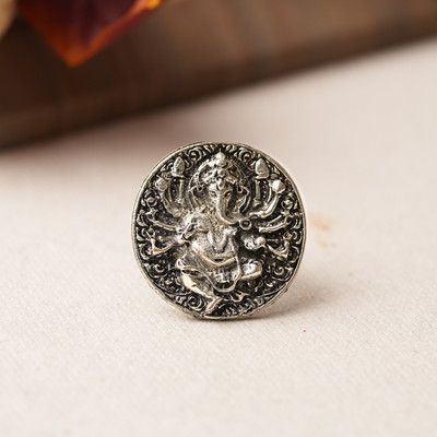 Sanseeta Ekadanta- Silver oxidised ring Brass Ring