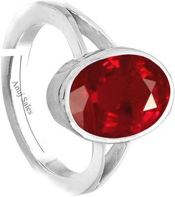 KUSHMIWAL GEMS 9.25 Ratti 8.00 Crt Natural Ruby Stone Manik Ring Adjustable Panchdhatu Ring Brass Ruby Silver Plated Ring