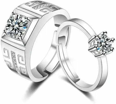 SILVERSHOPE King & Queen love forever Adjustable stainless steel silver plated couple Ring Stainless Steel Diamond Silver Plated Ring