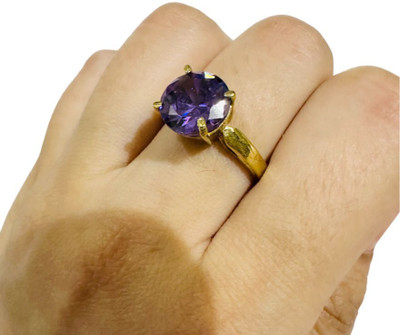 Gemzonite Amethyst Stone Ring Original and Certified natural Katela/Jamunia For Men/Women Brass Amethyst Gold Plated Ring