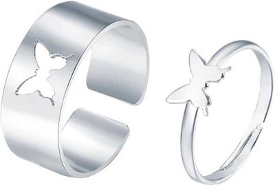 White Chimes Adjustable Couple Ring for lovers in silver stylish king Queen design Alloy Sterling Silver Plated Ring Set