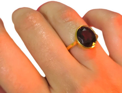 Chopra Gems Certified Unheated Natural Garnet/Gomed Gemstone Ring for Women's/Men's Brass Gold Plated Ring